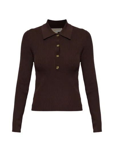 Michael Michael Kors Ribbed-knit Polo Shirt In Brown