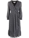 Michael Michael Kors Ruffle-trim Belted Dress In Black