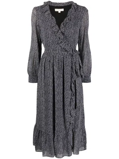 Michael Michael Kors Ruffle-trim Belted Dress In Black