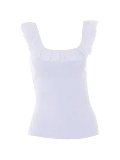 Michael Michael Kors Ruffled Ribbed Top In White