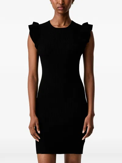 Michael Michael Kors Ruffled Ribbed-knit Dress In Black