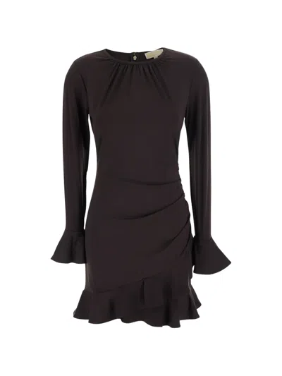 Michael Michael Kors Ruffled Stretch Matte Jersey Dress In Brown