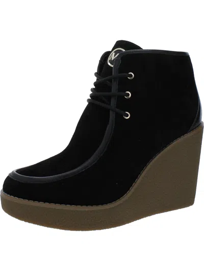 Michael Michael Kors Rye Womens Suede Lace-up Wedge Boots In Black
