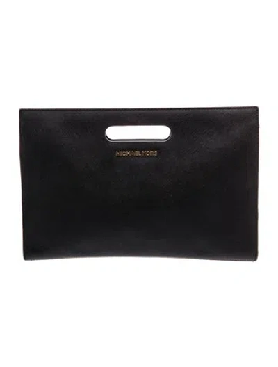 Pre-owned Michael Michael Kors Saffiano Leather Clutch In Black