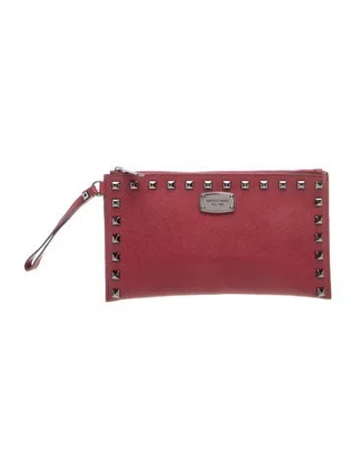 Pre-owned Michael Michael Kors Saffiano Leather Clutch In Red