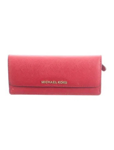 Pre-owned Michael Michael Kors Saffiano Leather Continental Wallet In Burgundy