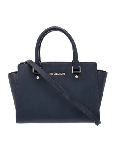 Pre-owned Michael Michael Kors Saffiano Leather Top Handle Bag In Blue