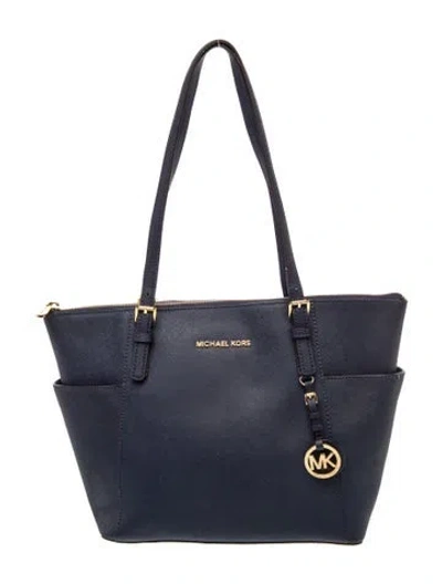 Pre-owned Michael Michael Kors Saffiano Leather Tote In Blue