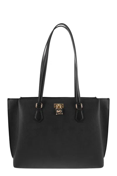 Michael Michael Kors Saffiano Leather Tote Handbag For Women In Black