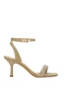 Michael Michael Kors Carrie 75mm Rhinestoned Leather Sandals In Gold