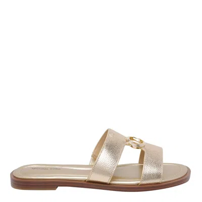 Michael Michael Kors Erin Logo-plaque Leather Sandals In Gold
