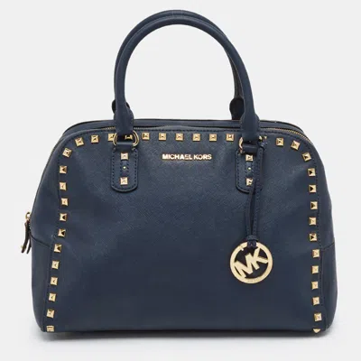 Pre-owned Michael Michael Kors Sandrine Navy Blue Saffiano Leather Satchel