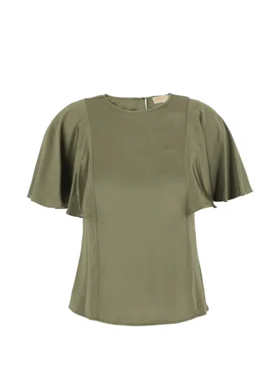 Michael Michael Kors Satin Cape-sleeve Blouse In Green