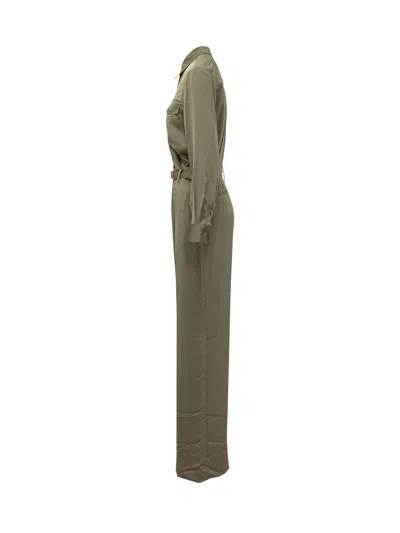 Michael Michael Kors Satin Long-sleeve Jumpsuit In Green