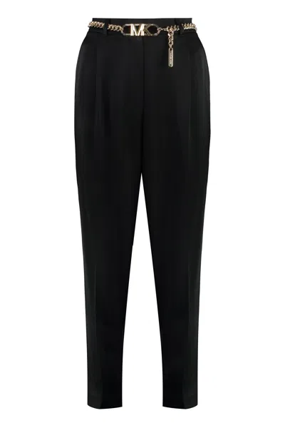 Michael Michael Kors Satin Trousers With Chain Belt For Women In Black