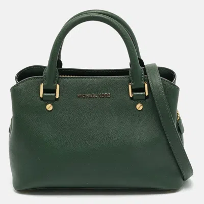 Pre-owned Michael Michael Kors Savannah Small Green Saffiano Leather Satchel