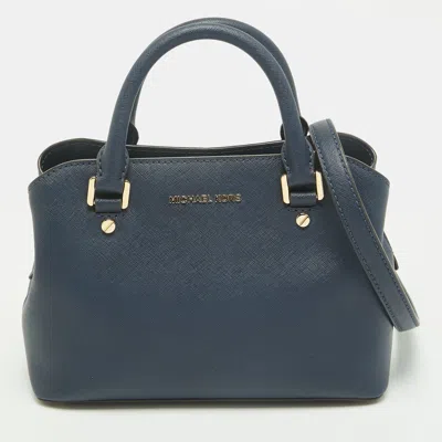 Pre-owned Michael Michael Kors Savannah Small Navy Blue Saffiano Leather Satchel