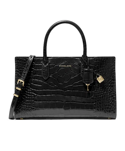 Michael Michael Kors Scarlett Medium Alligator Embossed Bag In Black