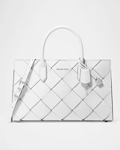 Michael Michael Kors Scarlett Small Woven Leather Tote Bag In Optic Whit