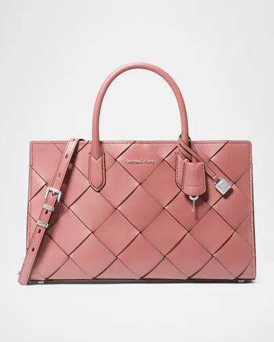 Michael Michael Kors Scarlett Small Woven Leather Tote Bag In Rose
