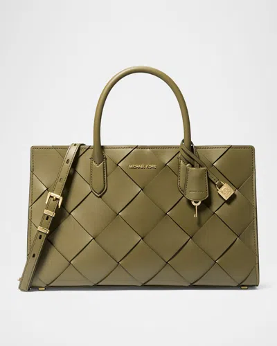 Michael Michael Kors Scarlette Medium Woven Leather Satchel Bag In Safari Gre