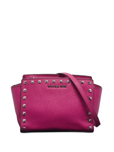 Pre-owned Michael Michael Kors Selma Leather Studded Cross Body Bag In Pink