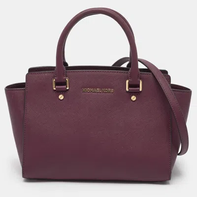Pre-owned Michael Michael Kors Selma Medium Burgundy Saffiano Leather Satchel