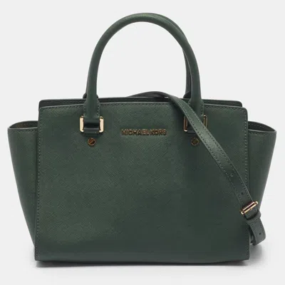 Pre-owned Michael Michael Kors Selma Medium Green Saffiano Leather Satchel