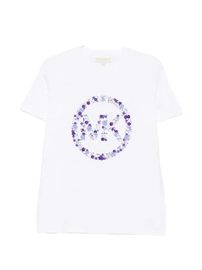 Michael Michael Kors Sequin-embellished Floral-logo T-shirt In White