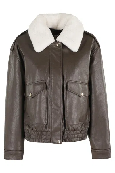 Michael Michael Kors Shearling Trimmed Faux Leather In Brown