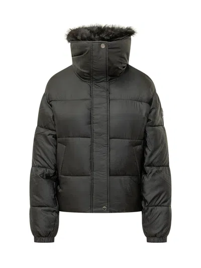 Michael Michael Kors Short Puffer Jacket With Faux Fur Trim In Black