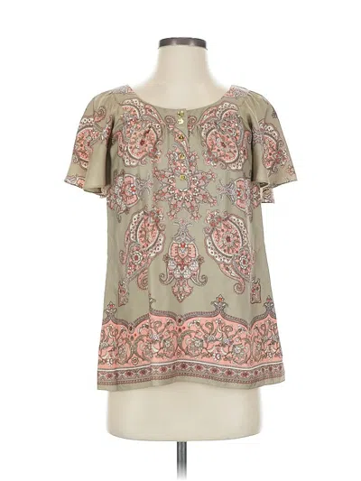 Pre-owned Michael Michael Kors Short Sleeve Silk Top Green Sweetheart Neckline Tops