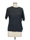 Michael Michael Kors Short Sleeve Top Black Keyhole Neckline Tops In Blue