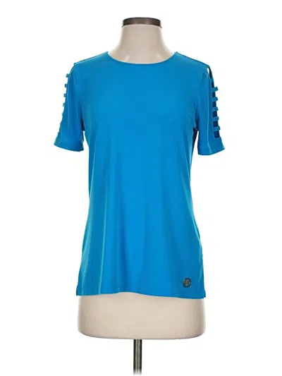 Pre-owned Michael Michael Kors Short Sleeve Top Blue Cold Shoulder Neckline Tops