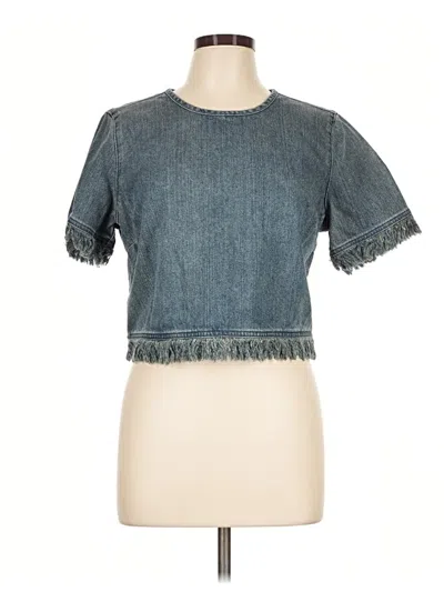 Pre-owned Michael Michael Kors Short Sleeve Top Blue Mock Neckline Tops