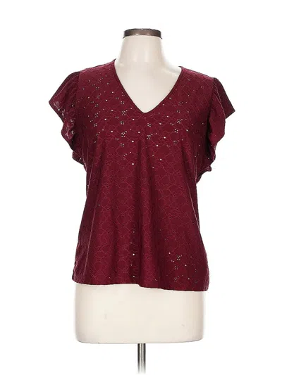 Pre-owned Michael Michael Kors Short Sleeve Top Burgundy Stars Pattern V Neck Tops