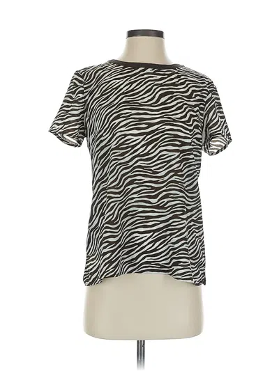 Pre-owned Michael Michael Kors Short Sleeve Top Silver Animal Print Pattern Keyhole Neckline Tops