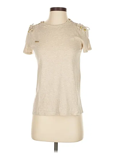 Pre-owned Michael Michael Kors Short Sleeve Top Tan Crew Neck Tops In Brown