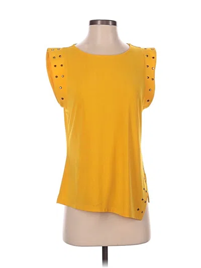 Pre-owned Michael Michael Kors Short Sleeve Top Yellow Scoop Neck Tops