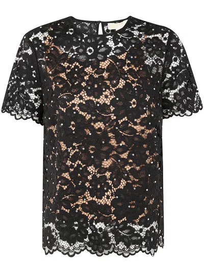 Michael Michael Kors Short Sleeves Floral Lace Tshirt In Black