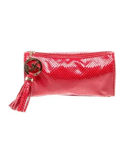 Pre-owned Michael Michael Kors Signature Clutch Small In Red
