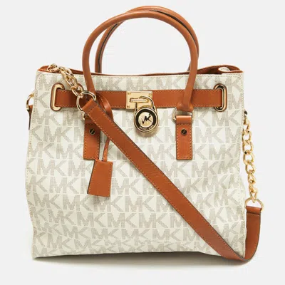 Michael Michael Kors Signature Coated Canvas Large Hamilton North South Tote In White