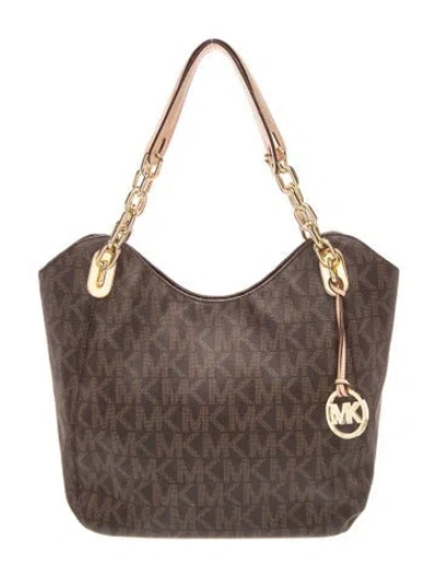 Pre-owned Michael Michael Kors Signature Hobo In Brown