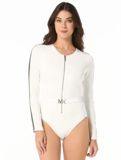 Michael Michael Kors Signature Scuba Longsleeve Rashguard In Red