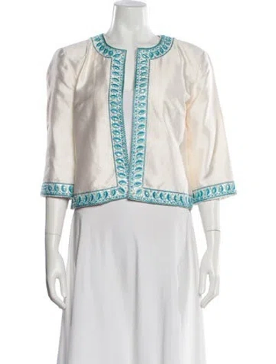 Pre-owned Michael Michael Kors Silk Printed Jacket In White