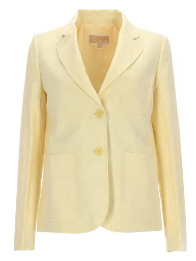 Michael Michael Kors Single-breasted Linen Blazer In Yellow
