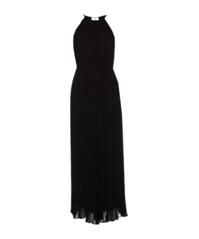 Michael Michael Kors Michael Kors Pleated Georgette Halter Jumpsuit In Black