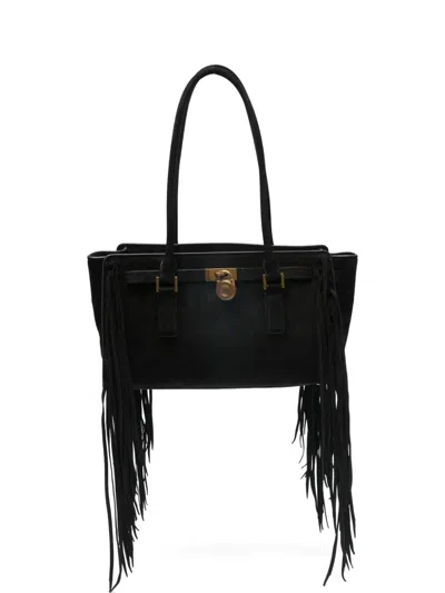 Michael Michael Kors Small Hamilton Moderne Fringe-detail Tote Bag In Black
