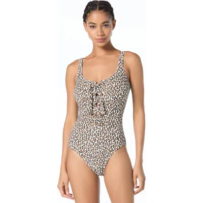 Michael Michael Kors Small Leopard Lace Up One-piece Swimsuit In Multi