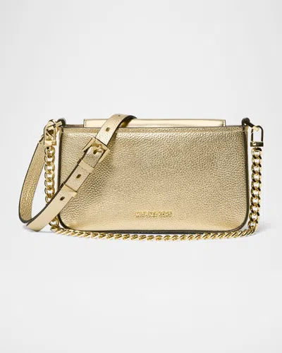 Michael Michael Kors Small Metallic Leather Pouchette Crossbody Bag In Pale Gold